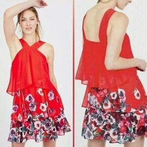 Badgley Mischka fancy floral tiered ruffle midi Dress size 6